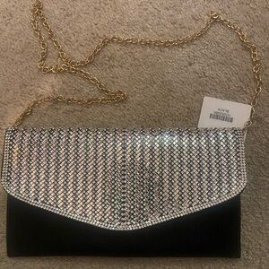 Elegant Black Evening Clutch with Rhinestone Flap